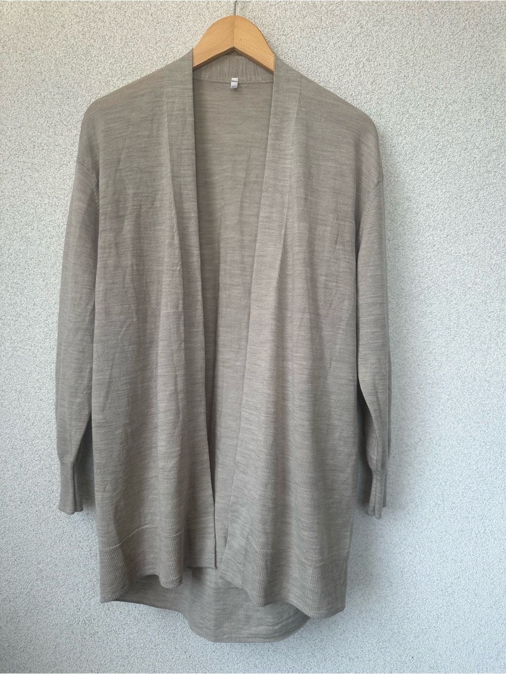 Wool Silk Blend Longline Open Cardigan | Taupe Oatmeal | Minimalist | XS-S